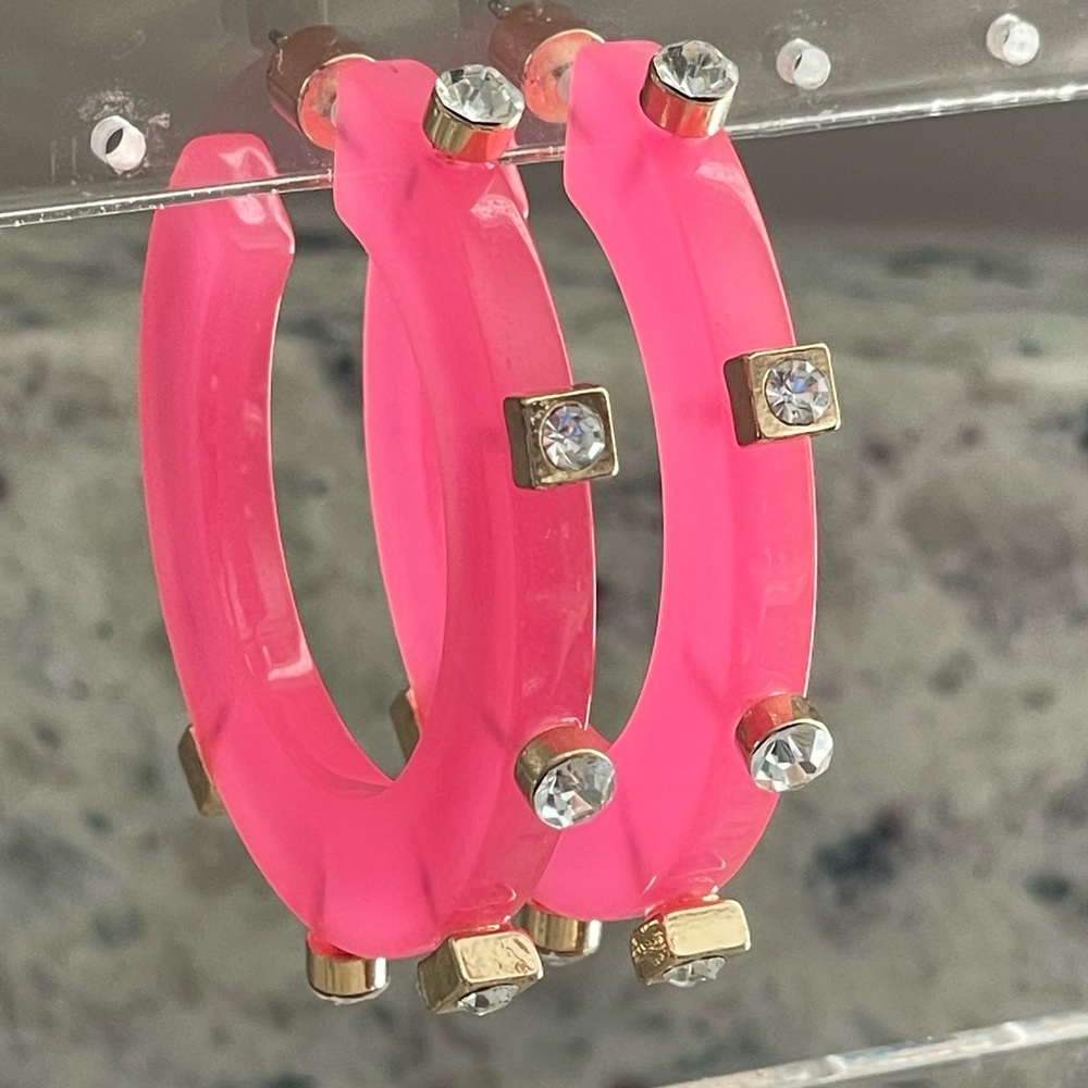 Smith & Co City Girl Jewel Hoop Earrings Neon Hot Pink Color Small Size